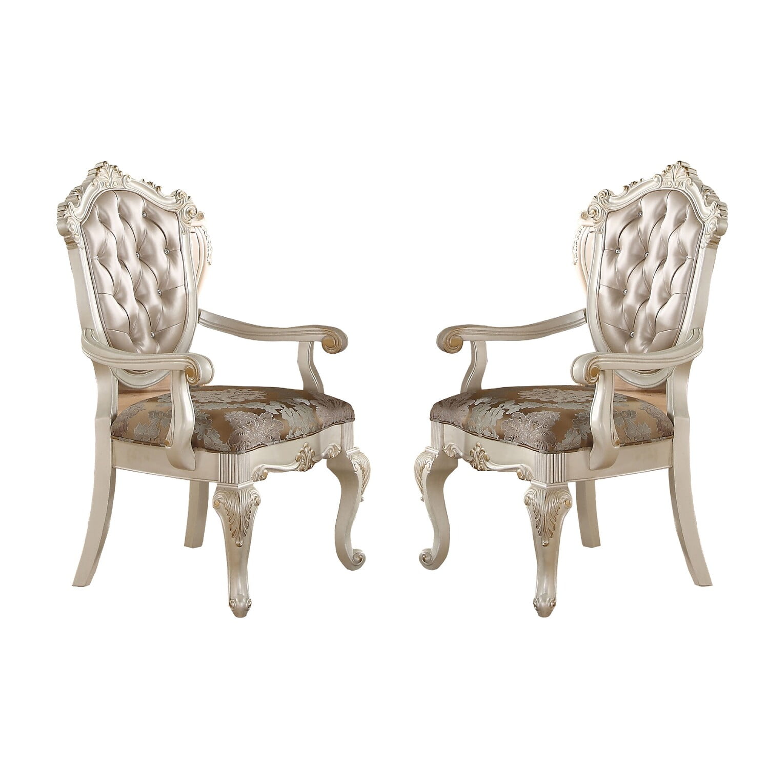 White Faux Leather Upholstered Wooden Side Chair with Cabriole Legs