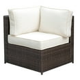 thumbnail image 1 of Benzara Faux Rattan Corner Chair with 1 Seat & 2 Back Cushions, Brown And Ivory, 1 of 2