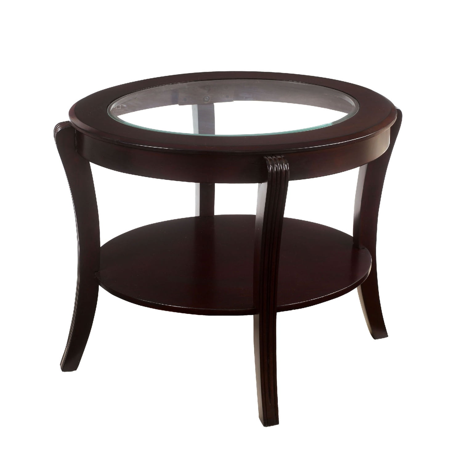 Espresso Round Wood and Glass End Table