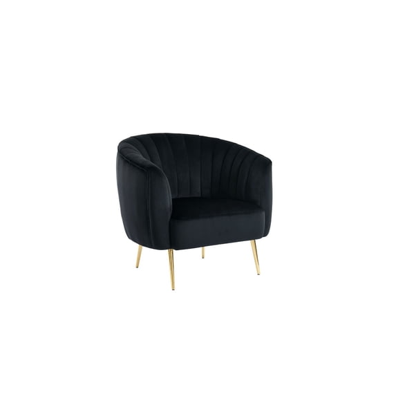 Benzara Flannelette Upholstered Shell Tufting Accent Chair with Metal Legs, Gold and Black-Color:Black and Gold