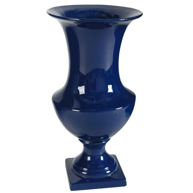 Benzara Flared Ceramic Urn On Base-Color:Blue