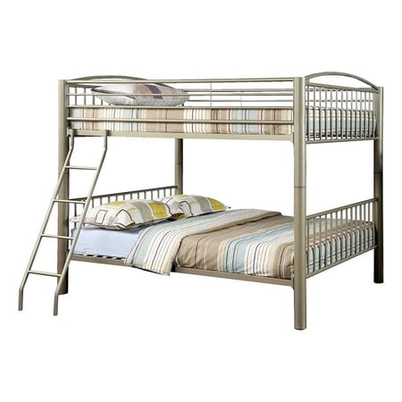 Benjara Full Size Metal Bunk Bed With moveable ladder- Gold