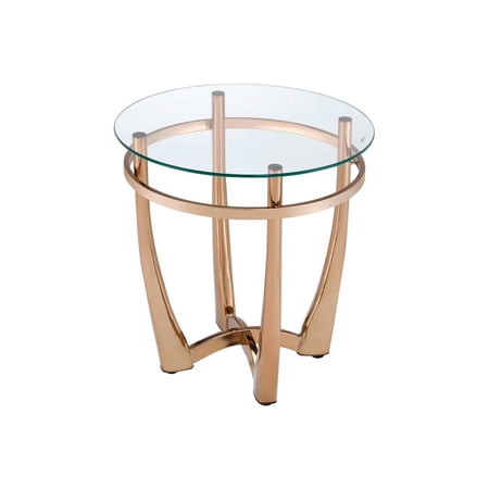Glass Round End Table With Metal Base in Champagne And Clear Glass