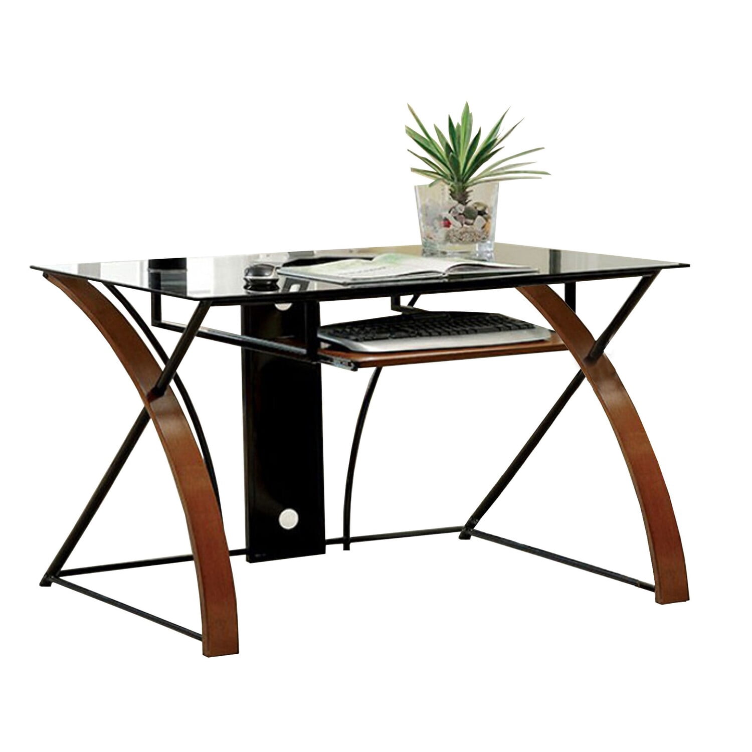 Transitional Style Computer Desk , Oak and Black - Walmart.com