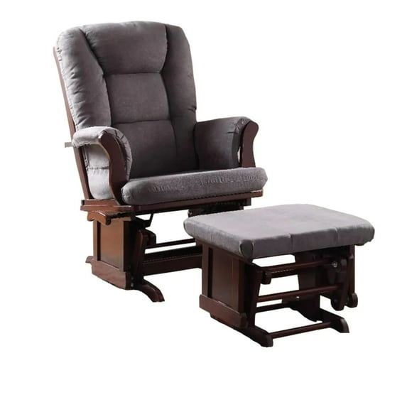 Benzara Glider Rocking Chair with Ottoman, Gray/Brown