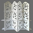 thumbnail image 1 of Benzara Hand Carved Four Panel Wooden Room Divider with Shelving Unit, White, 1 of 5