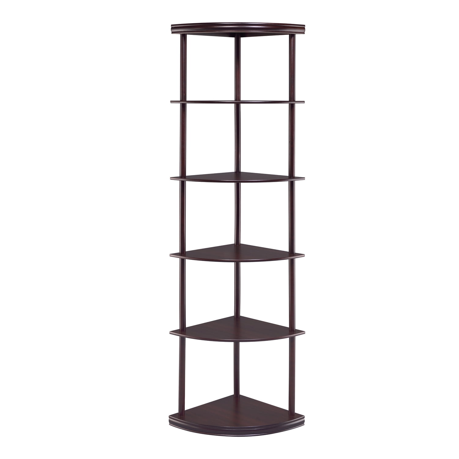 Elegant Dark Brown Corner Bookcase with Pie-Shaped Shelves
