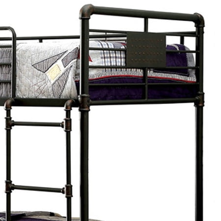 Benjara Industrial Design Twin Size Metal Bunk Bed- Black