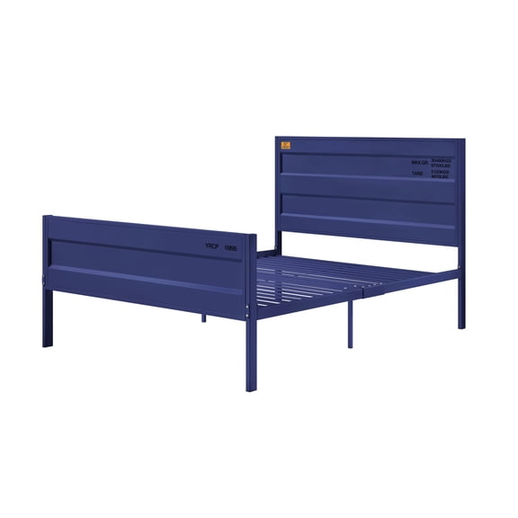 Benjara Industrial Style Metal Full Size Bed with Straight Leg Support, Blue