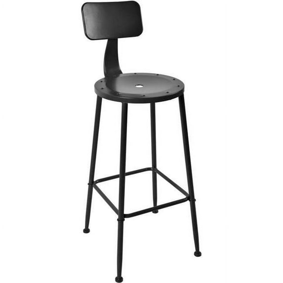 Benzara Industrial Style Round Steel Bar Height Chairs, Black, Pack of Two