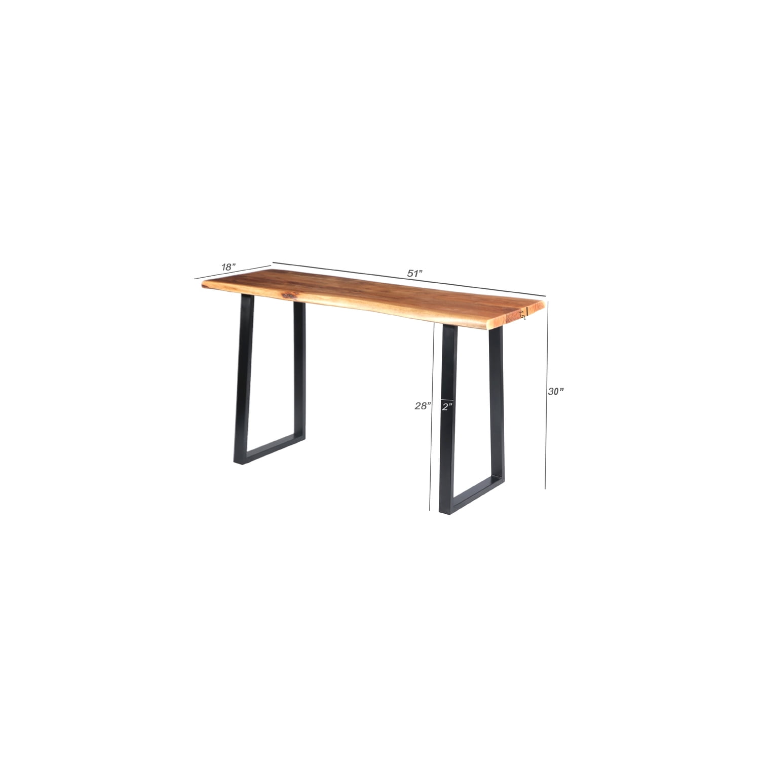 Industrial Black Acacia Wood Live Edge Desk with Metal Legs