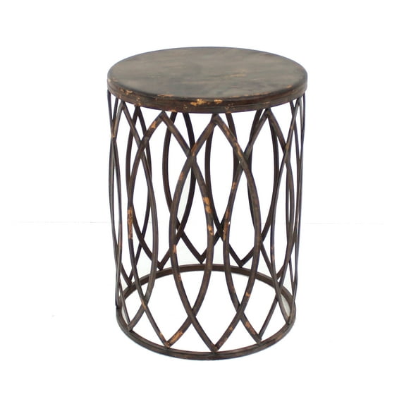 Benzara Interlaced Oval Design Industrial Metal End Table , Distressed Brown