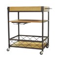 thumbnail image 1 of Benzara Kitchen Mobile Serving Bar Cart with Shelves And Wine Glass Holder-Color:Black/Brown, 1 of 10