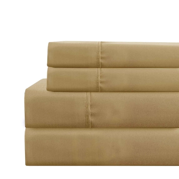Benzara Lanester 3 Piece Polyester Twin XL Size Sheet Set , Beige