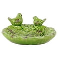 thumbnail image 1 of Ceramic Bird Feeder W/ Leaf Pattern & Two Sitting Birds In Green, 1 of 2