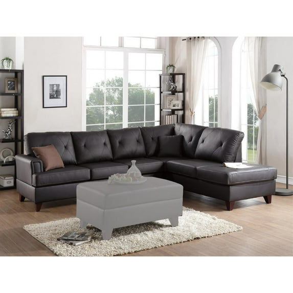 Benzara Leather & Pine Wood 2-PCS Sectional Set, Brown-Color:Brown