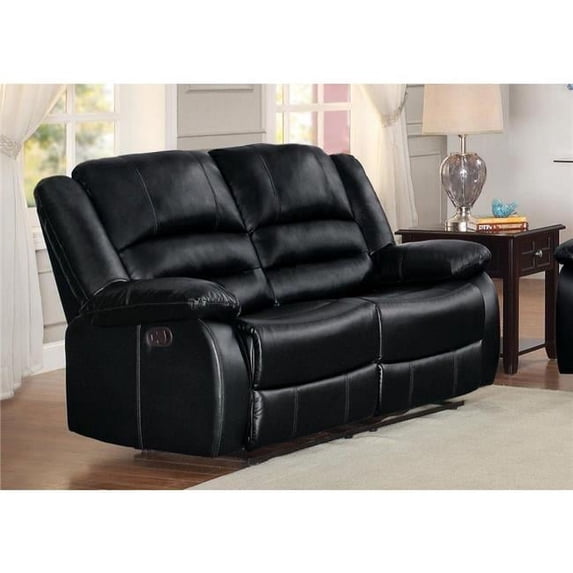 Benzara Leather Upholstered Double Reclining Love Seat With Padded Armrests, Brown-Color:Black