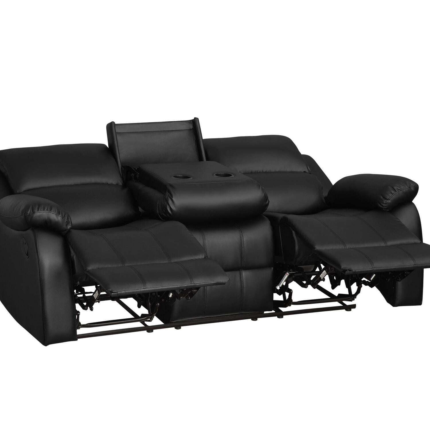 Benzara Leather Upholstered Recliner Sofa With Drop Down Center, Black
