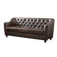 thumbnail image 1 of Benzara Leatherette Upholstered Wooden Sofa with Turned Legs and Button Tufted Back, Brown, 1 of 1