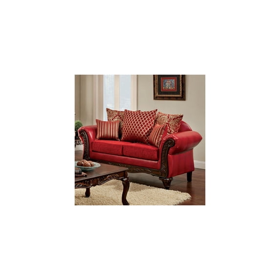 Benzara Marcus Spacious Howling Love Seat Traditional Style, Red