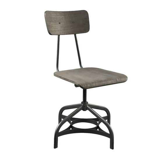 Metal Adjustable Side Chairs with Wooden Swivelling Seats and Open Backrest, Gray, Set of Two