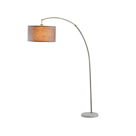 Benjara BM201810, Brown and Bronze Metal Arched Floor Lamp with Hanging Drum Shaped Shade