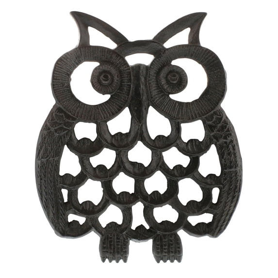 Benzara Metal Frame Owl Shape Trivet with Textured Details, Black