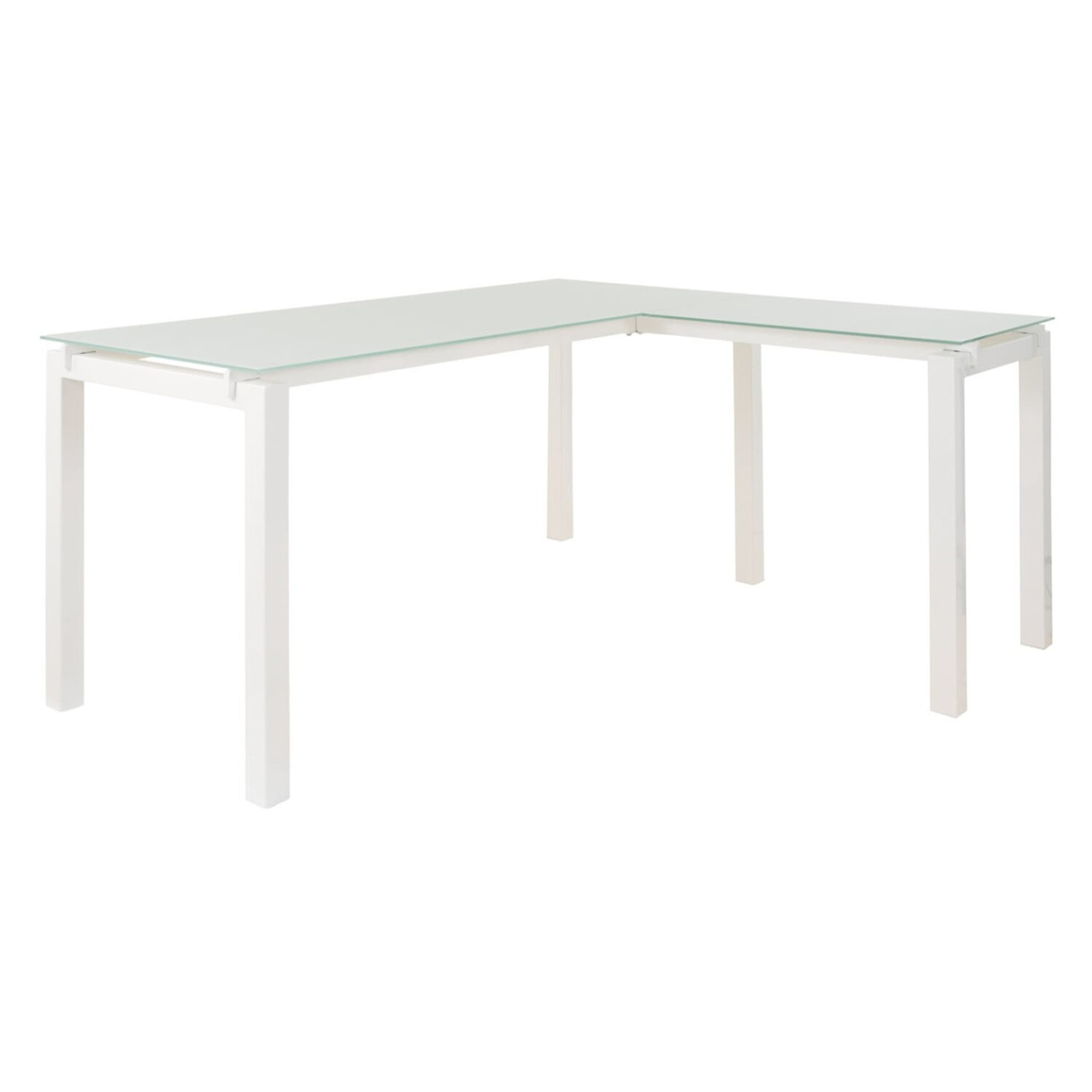 White Frosted Glass L-Shaped Corner Desk with Metal Frame