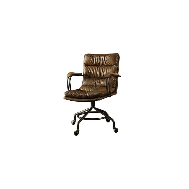 Benzara Metal Leather Executive Office Chair Vintage Whiskey
