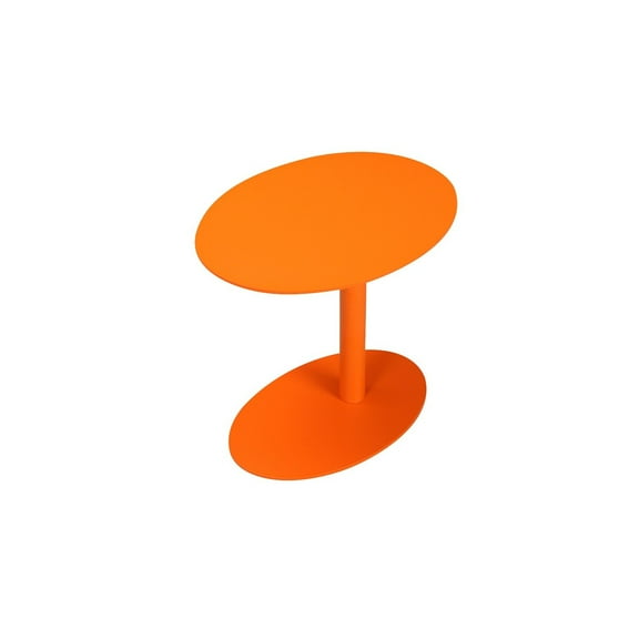 Benzara Metal Outdoor Side Table with Oval Top and Base-Color:Orange