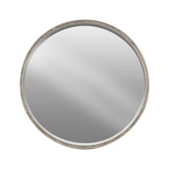 Benzara Metal Round Wall Mirror Tarnished Finish Silver