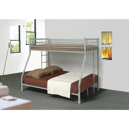 Benzara Metal Twin Over Full Bunk Bed With Full Length Guard Rails, Black-Color:Silver