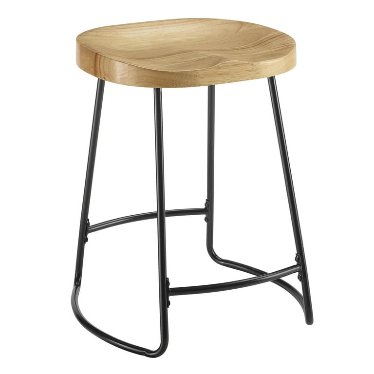 Benzara Metal and Wood Counter Stool with Saddle Seat, Black and