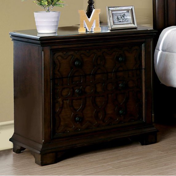 Benzara Minerva Transitional Night Stand, Walnut Finish
