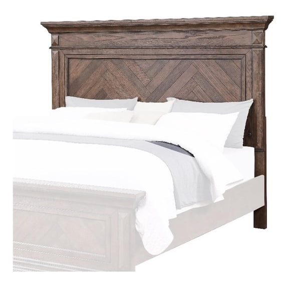 Benzara Molded Eastern King Headboard with Herringbone Pattern, Dark Brown
