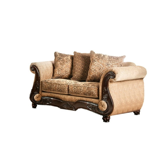 Benzara Nicanor Sophisticated Wondrous Love Seat, Gold & Brown