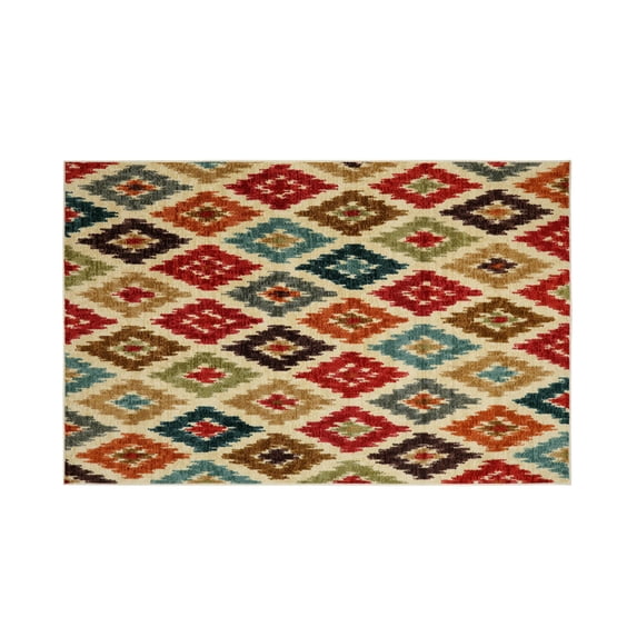 Benzara Nylon Area Rug With Bright Geometric Pattern, Small, Multicolor