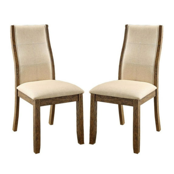 Benzara Onway Contemporary Side Chair, Oak & Beige, Set of 2