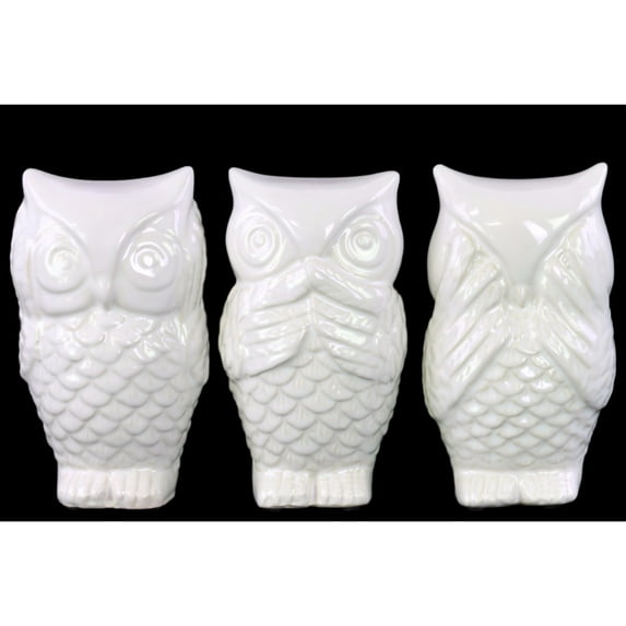 Benzara Owl No Evil (Hear/Speak/See) Figurine - Assortment of 3-Color:White