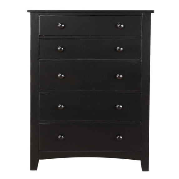 Benjaza 48" 5-Drawer Varied Size Transitional Pine Wood Chest in Black