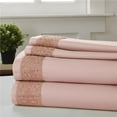 thumbnail image 1 of Benzara Pisa 4 Piece Diamond Lace Hem California king Size Sheet Set , Pink, 1 of 2