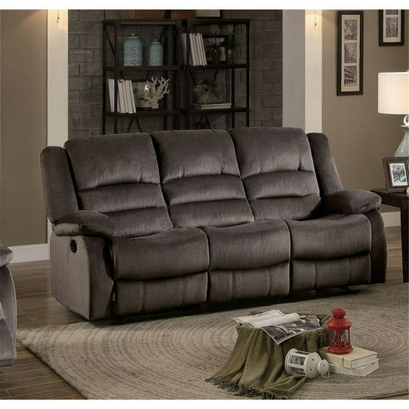 Benzara Polyester Upholstered Double Recliner Sofa, Chocolate Brown
