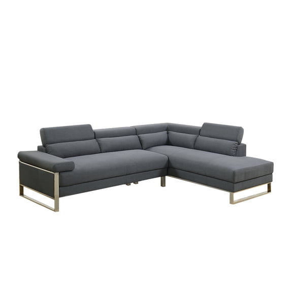 Benzara Polyfiber 2 Piece Sectional Sofa On Metal Base, Charcoal Gray