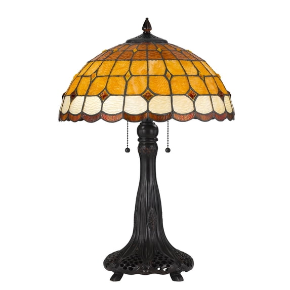 Benzara Polyresin Table Lamp with Glass Shade and Pull Chain Switch, Bronze