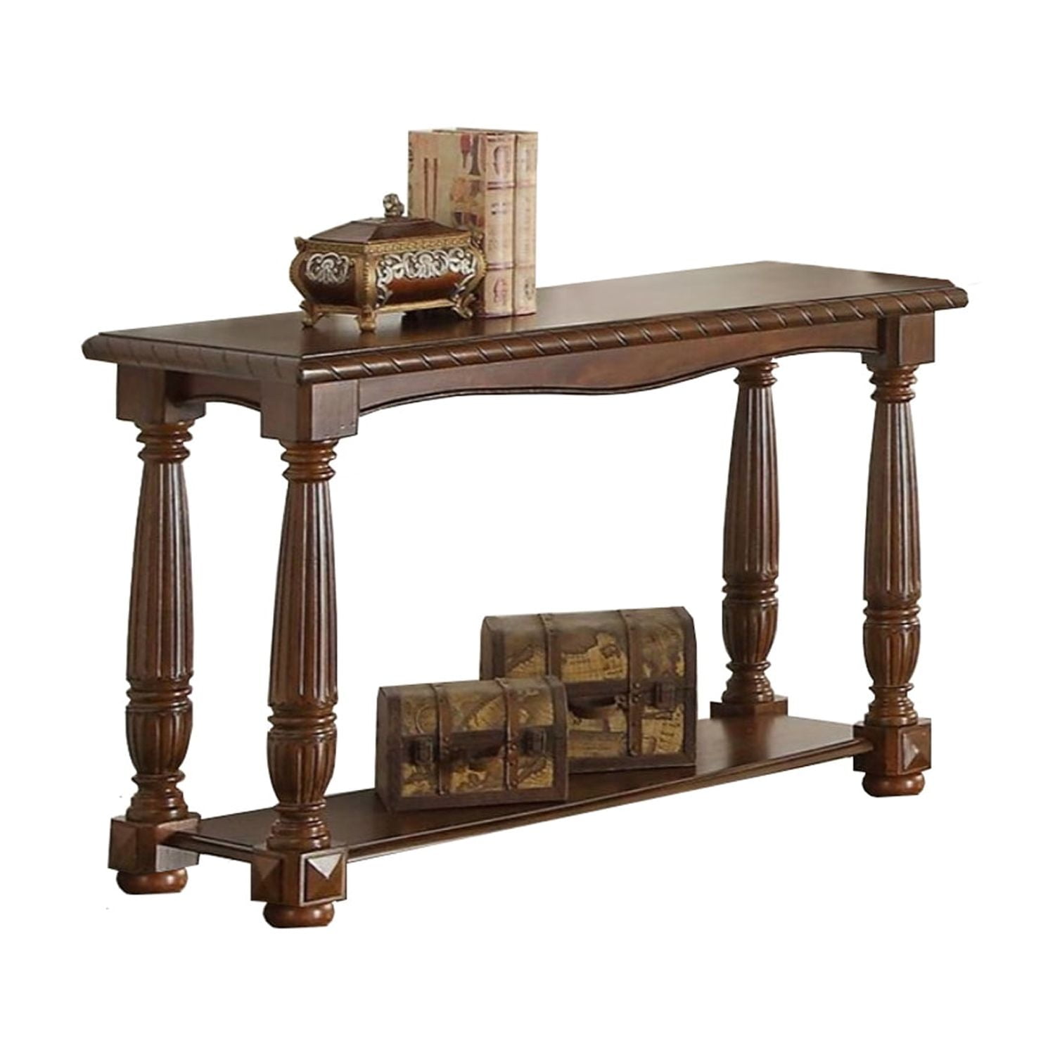 Cottage Charm Wooden Console Table with Storage Shelf, Brown