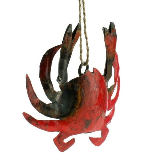 Benzara Reclaimed Metal Crab Design Wall Decor with Rope, Rustic Red