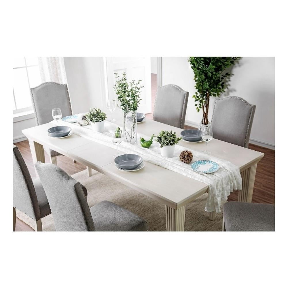 Benjara Rectangular Acacia Wood Dining Table With Engraved Tapered Legs ...