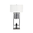 thumbnail image 1 of Benzara Rectangular Metal Table Lamp with Drum Like Shade, Silver and White, 1 of 2