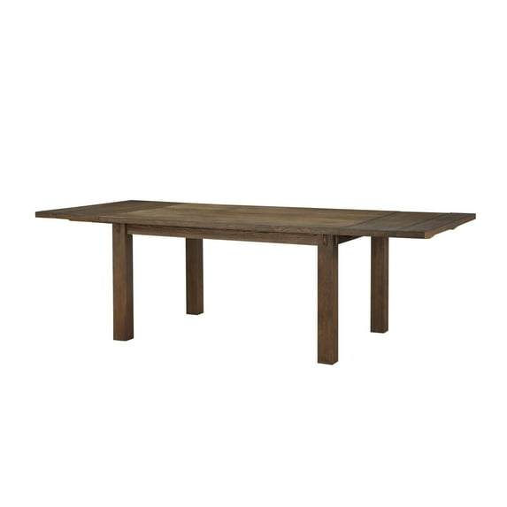 Benzara Rectangular Poplar Wood Dining Table with Extendable Leaf, Dark Oak Brown