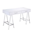 thumbnail image 1 of Benzara Rectangular Two Drawers Wooden Desk with Saw horse Metal Legs, Silver and White, 1 of 6